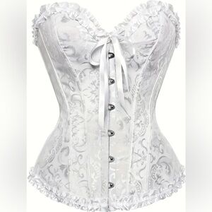Bridal Angel Fairy Victorian Goth Vampire Jacquard Lace Up Corset Top White L